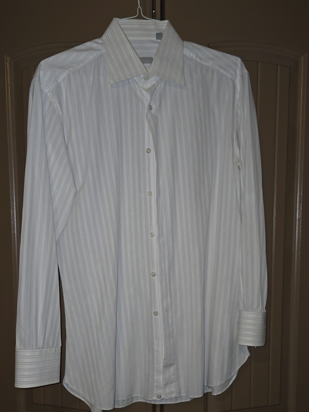 Stefano Ricci 100% Cotton White Dress Shirt with Light-Blue Stripes 16 1/2